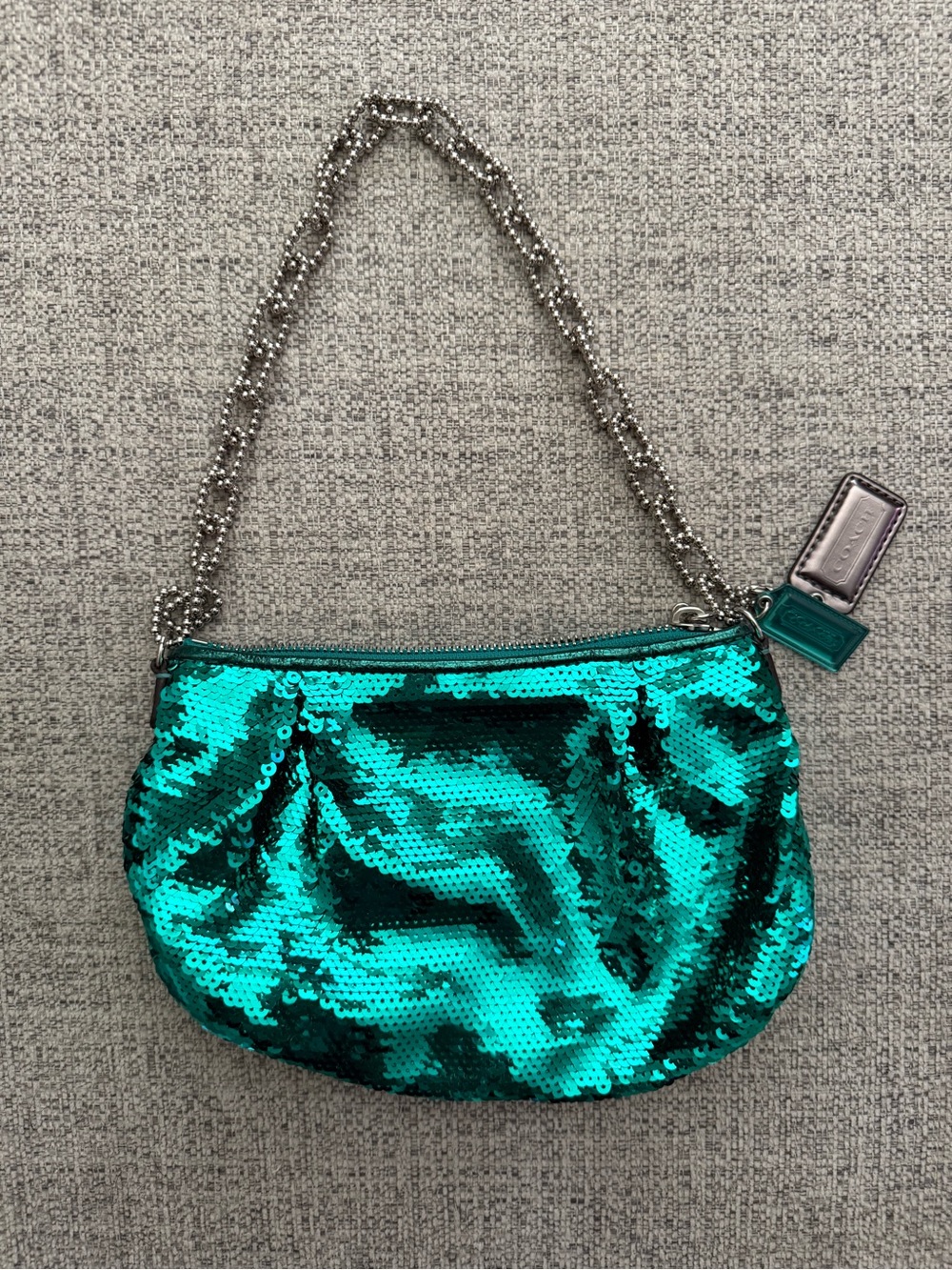 Coach - Green Sequin Chain-Handle Evening Bag
